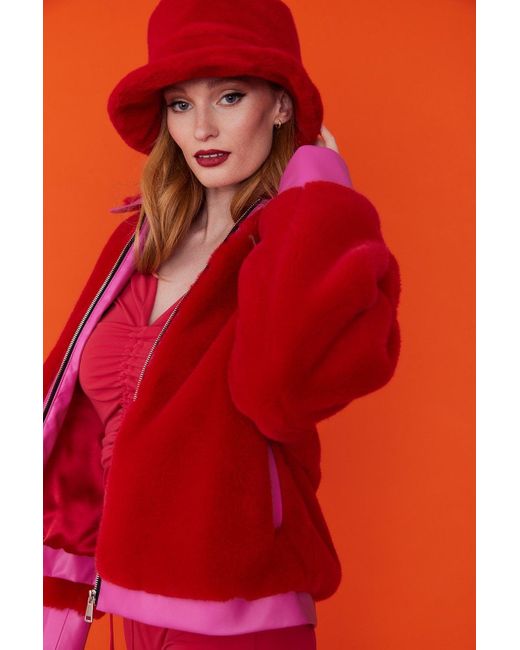 Jayley Orange Faux Fur Bomber Jacket
