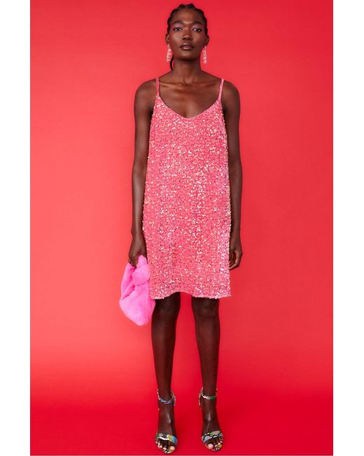 Jayley Pink Sequin Cami Ruffle Dress