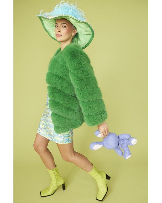 Jayley Green Faux Fur Striped Gaga Coat