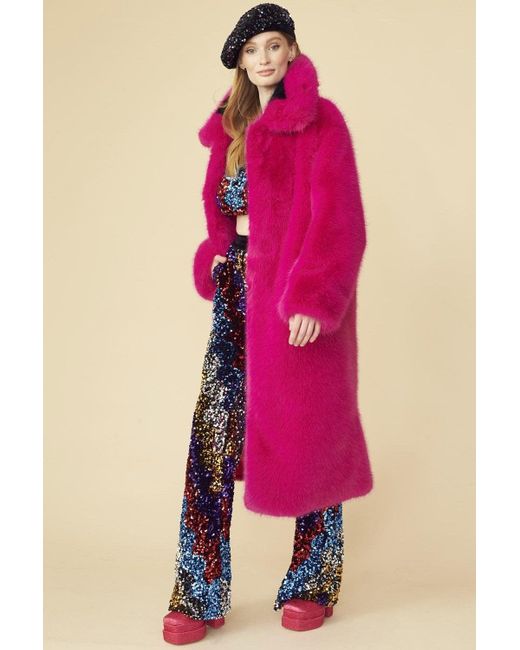 Jayley Pink Knitted Bamboo Faux Fur Maxi Coat