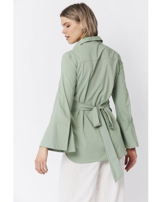 Jayley Green Cotton Blend Wrap Top