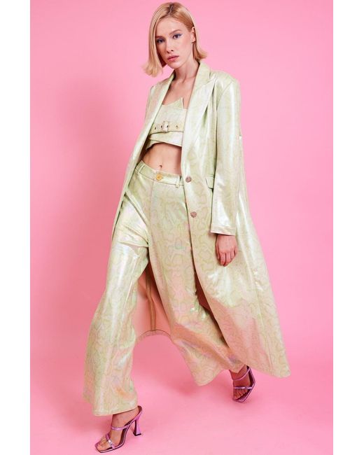 Jayley Pink Minte Metallic Hi-Shine Trench Coat