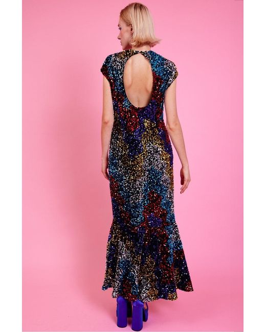 Jayley Pink Multi Sequin Fish Tail Maxi Dress