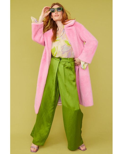 Jayley Green Faux Fur Midi Coat