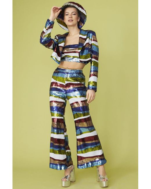 Jayley Green Multi-Coloured Geometric Sequin Flares