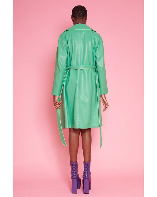 Jayley Green Eco Leather Trench Coat