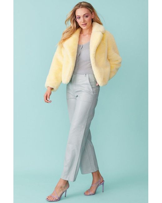 Jayley Yellow Faux Fur Cropped Coat