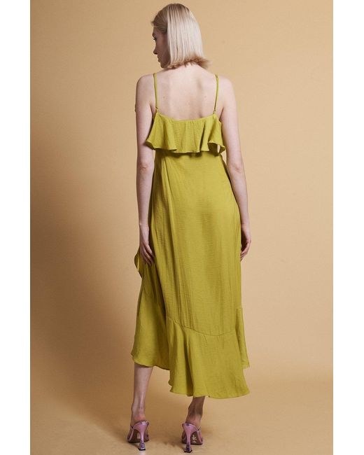 Jayley Yellow Chartreuse Silk Blend Maxi Ruffle Wrap Dress