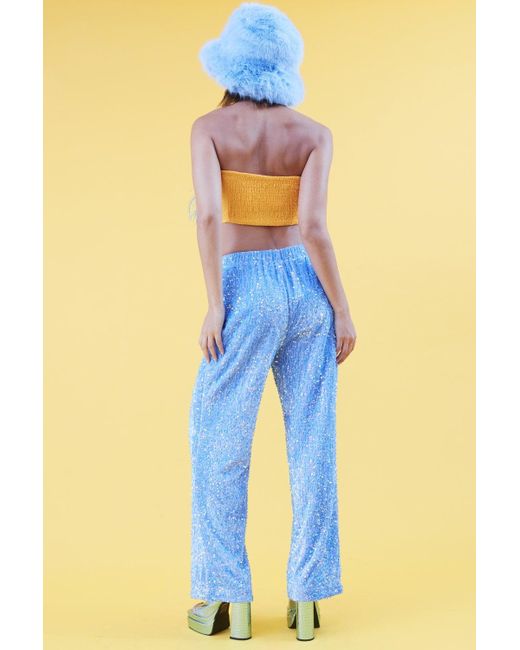 Jayley Blue Mint Sequin Trousers With Elasticated Waste