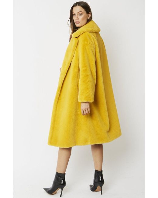 Jayley Yellow Faux Fur Midi Shaved Shearling Coat
