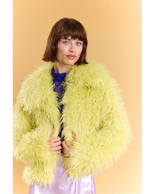 Jayley Yellow Bamboo Lyocell Knitted Vegan Faux Shearling Jacket Size