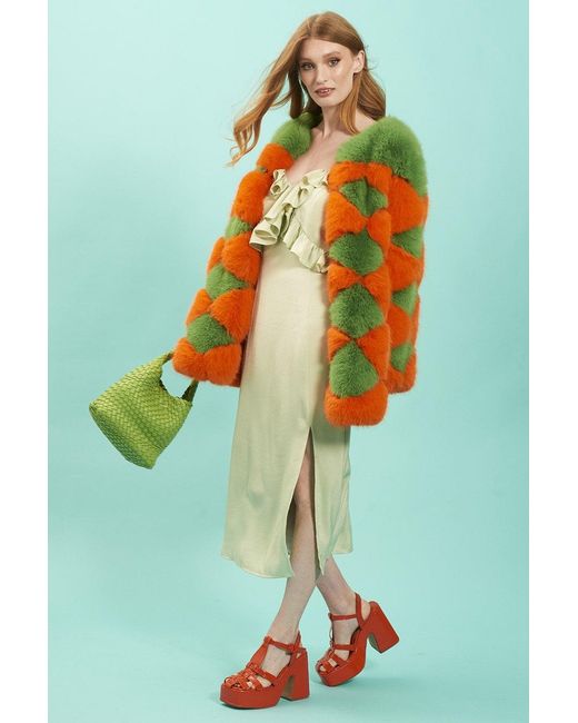 Jayley Green Delilah Diamond Faux Fur Coat