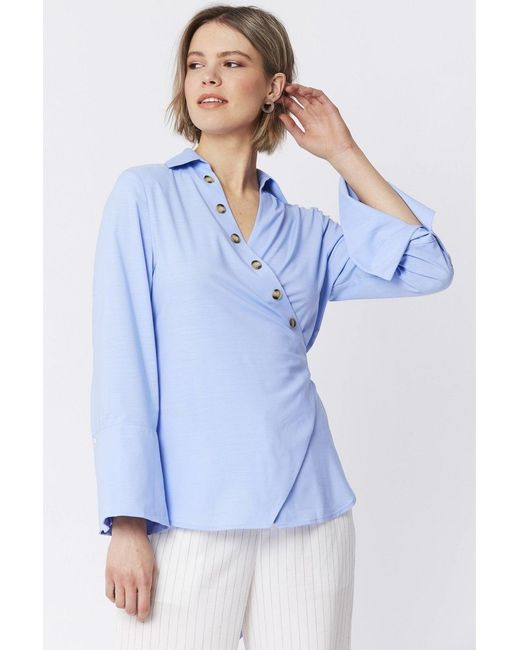 Jayley Blue Cotton Blend Wrap Top