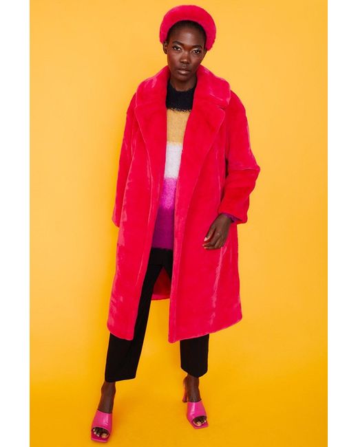 Jayley Pink Faux Fur Midi Shaved Shearling Coat