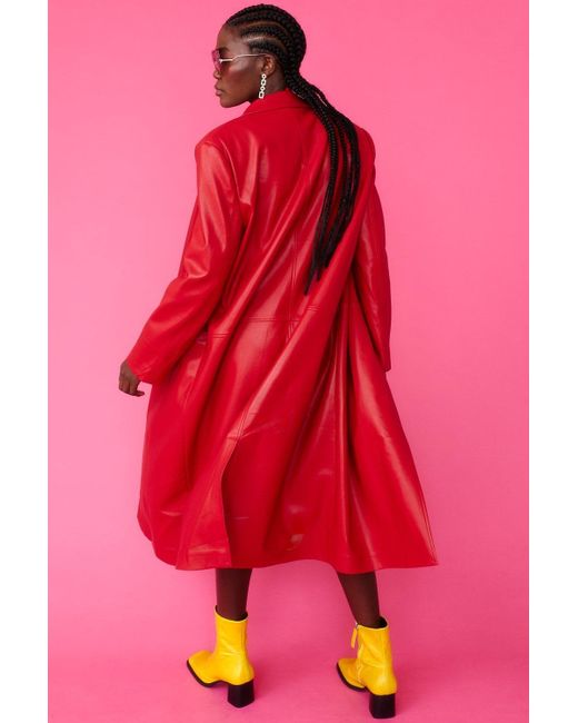 Jayley Pink Eco Leather Trench Coat