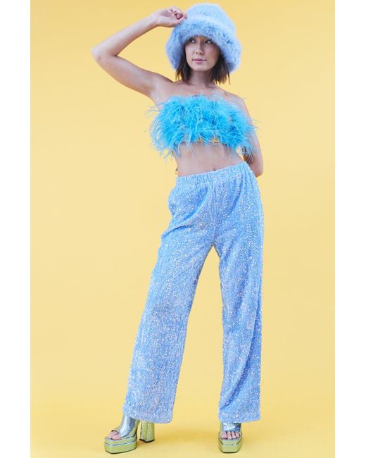 Jayley Blue Mint Sequin Trousers With Elasticated Waste