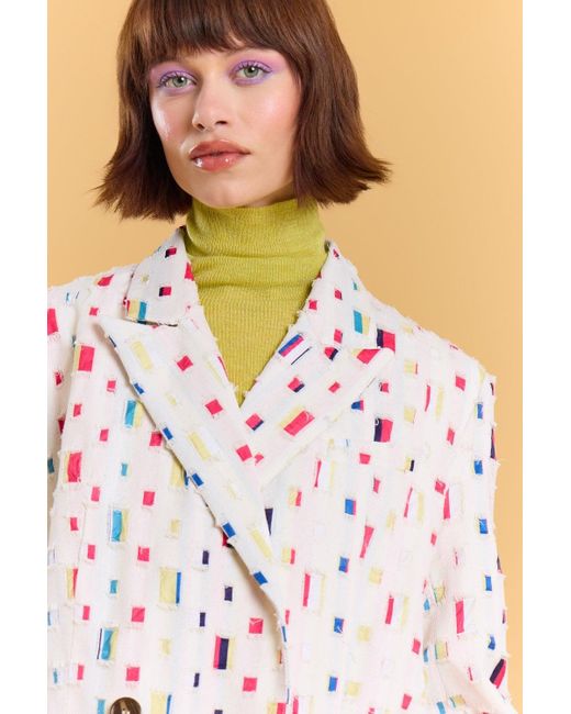 Jayley Natural Eco Cotton Denim Geometric Trench Blazer