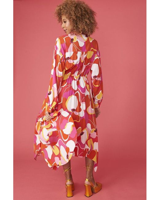 Jayley Red Florence Floral Shirt Dress