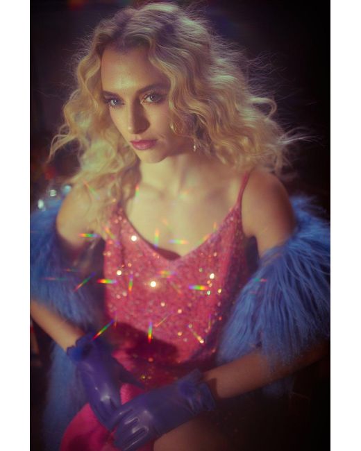 Jayley Pink Sequin Cami Ruffle Dress
