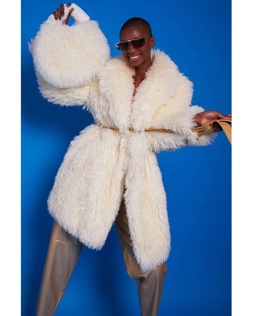 Jayley Blue Bamboo Blend Faux Fur Shearling Coat