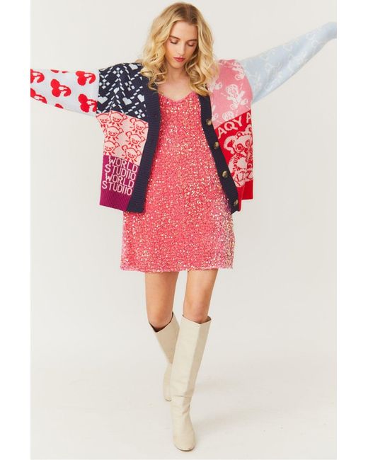 Jayley Pink Sequin Cami Ruffle Dress