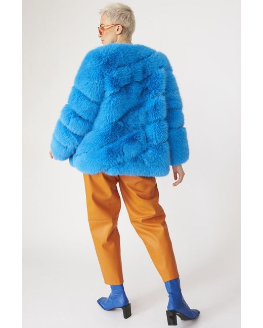 Jayley Blue Faux Fur Striped Gaga Coat