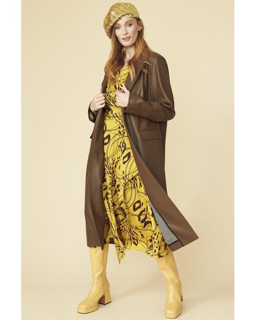 Jayley Yellow Chocolate Eco Leather Trench Coat