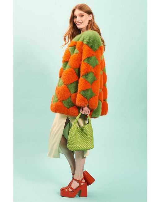 Jayley Green Delilah Diamond Faux Fur Coat