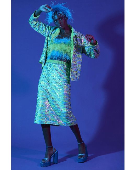 Jayley Blue Sequin Bamboo Blend Skirt