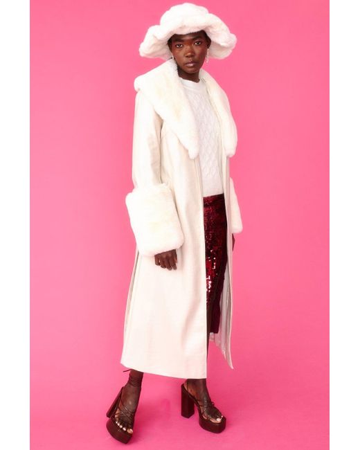 Jayley Pink Faux Leather Jacket With Detachable Faux Fur Cuffs &Amp