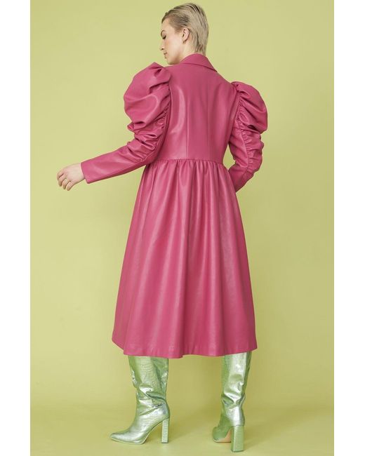 Jayley Pink Eco Leather Grande Trench Coat