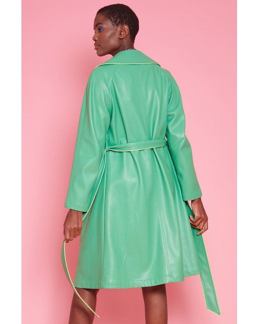 Jayley Green Eco Leather Trench Coat