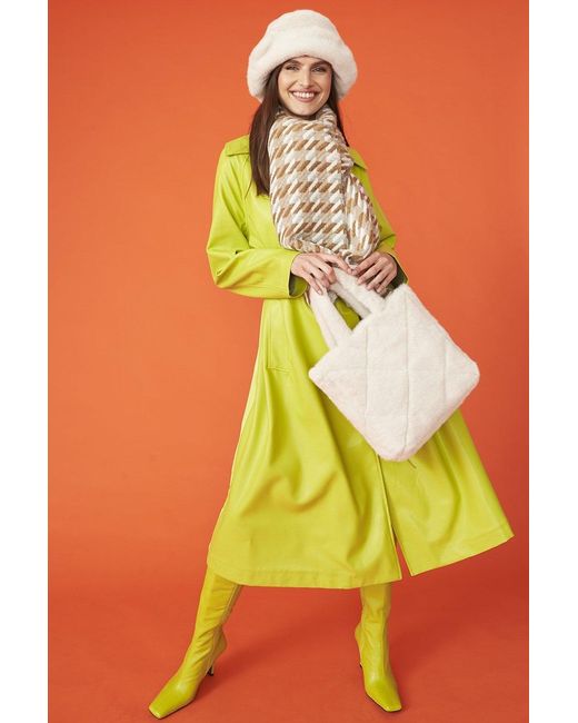 Jayley Yellow Eco Leather Trench Coat