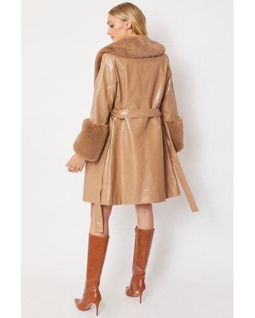 Jayley Natural Luxury Faux Leather Aubrey Coat With Detachable Faux Fur