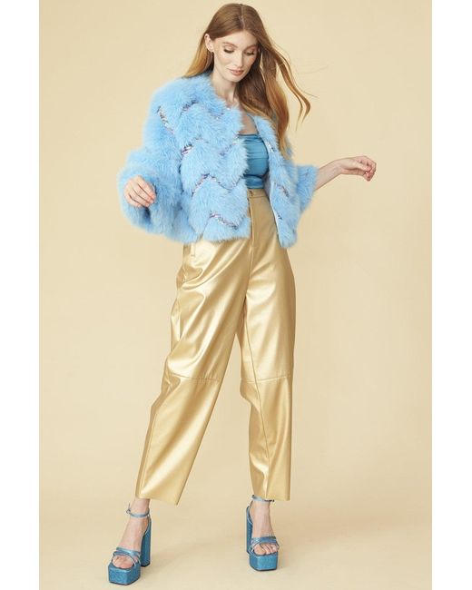 Jayley Blue Bamboo Sequin Eco Faux Fur Coat