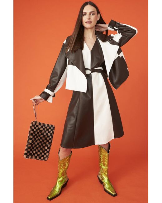 Jayley Orange Faux Leather Patchwork Check Jacket