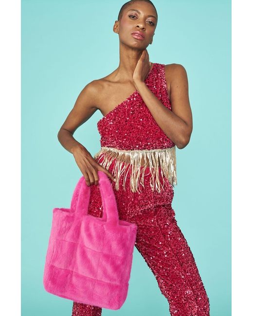 Jayley Pink Sequin One Shoulder Cropped Top With Sequin Tassels Size