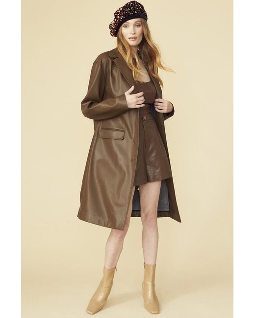 Jayley Natural Chocolate Eco Leather Trench Coat