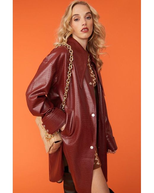 Jayley Orange Oversized Shacket With Exaggerated Collar