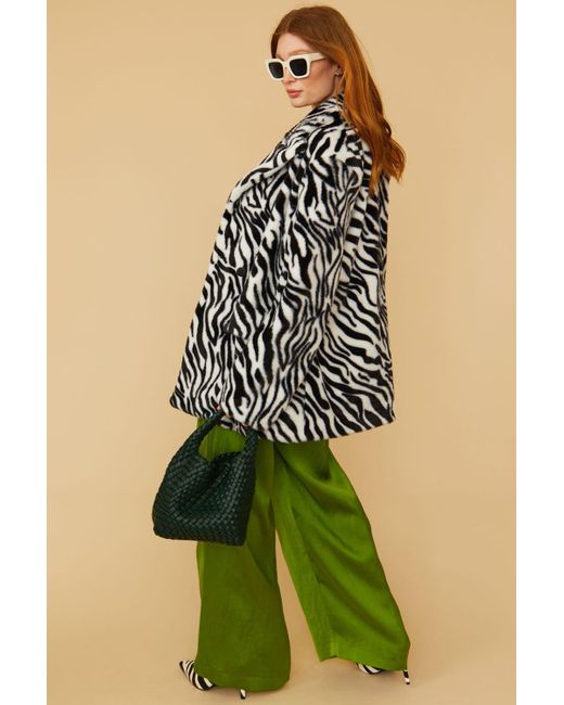 Jayley Green Zebra Faux Fur Oversized Coat