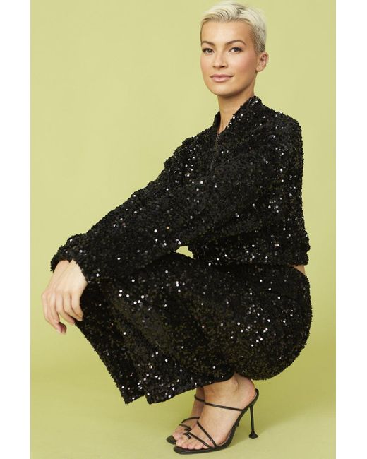 Jayley Black Sequin Bomber Jacket
