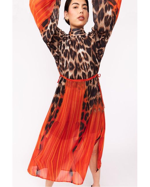 Jayley Red Silk Blend Leopard Maxi Dress