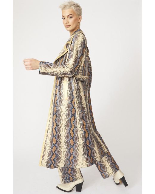Jayley Natural Faux Leather Snake Print Trench Coat