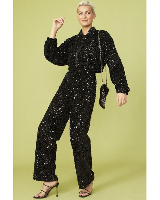 Jayley Black Sequin Bomber Jacket