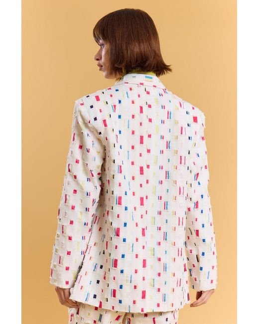 Jayley Natural Eco Cotton Denim Geometric Trench Blazer