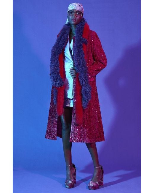 Jayley Red Velvet Sequin Trench Coat