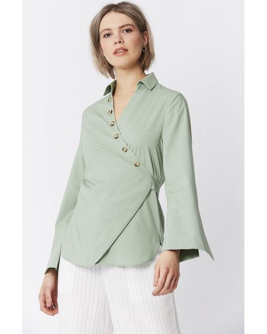 Jayley Green Cotton Blend Wrap Top