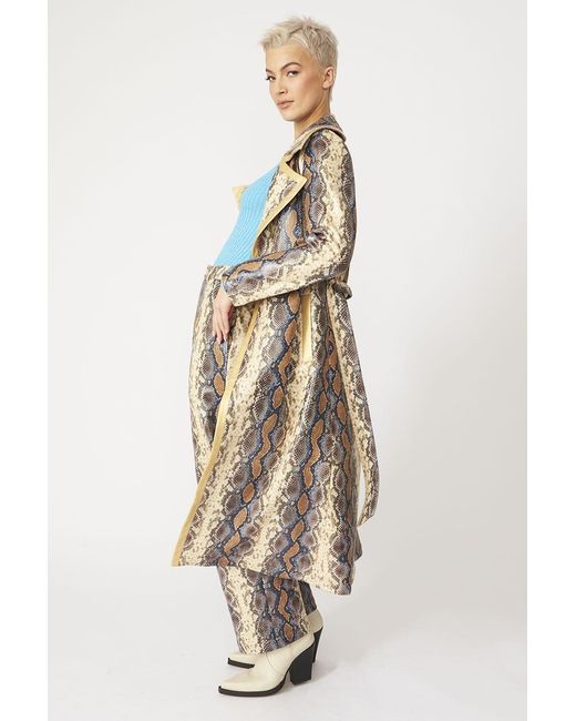 Jayley Natural Faux Leather Snake Print Trench Coat