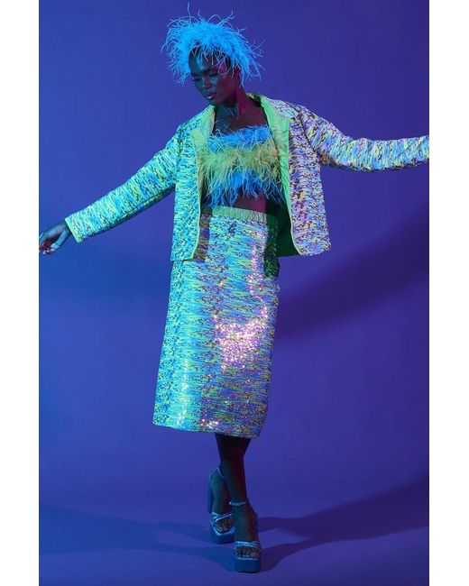 Jayley Blue Sequin Bamboo Blend Skirt