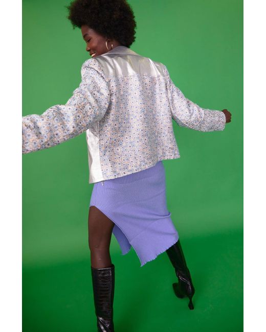 Jayley Green Biker Jacket With Floral Embroidered Sleeves And Back Si